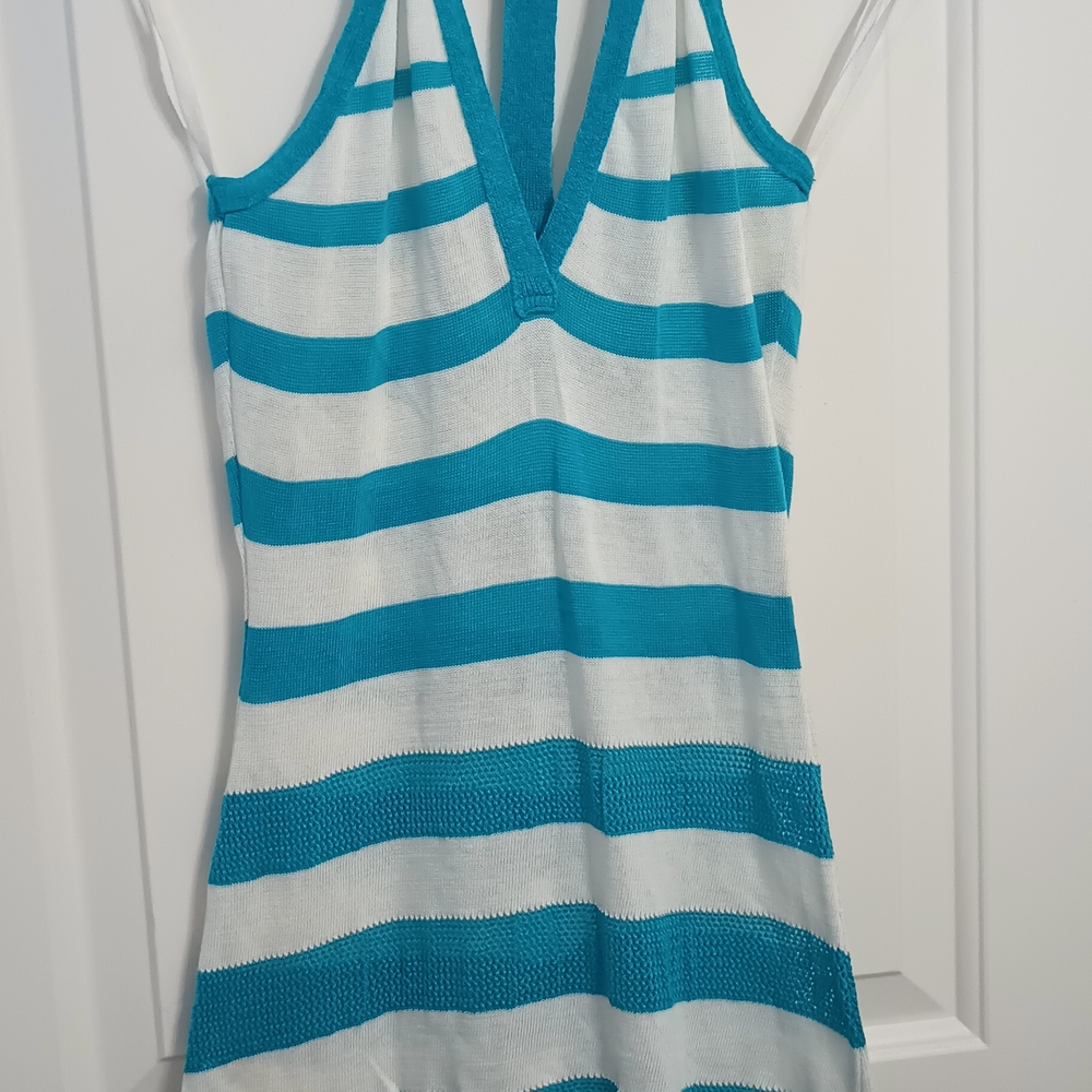 Blue and White Striped Swim Cover Dress